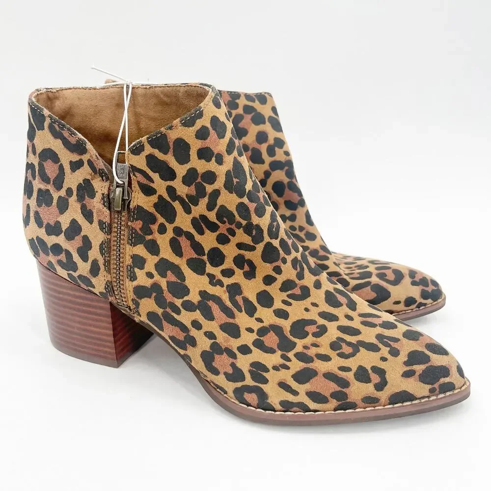 SEYCHELLES Boots Size 8.5 Booties Animal Print Zipper Chunky Block Heel Leather
